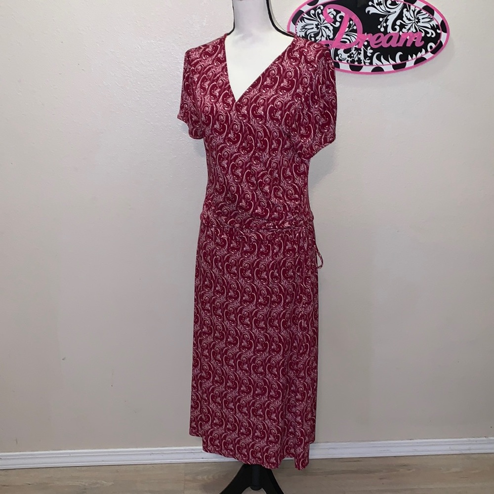 Max and Cleo red patterned midi wrap dress